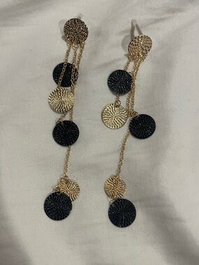 Gold and Black Disc Drop Earrings - Elegant WomenJewelry